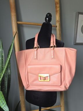 Marc Jacobs Coral Pink Leather Tote with Front Pocket